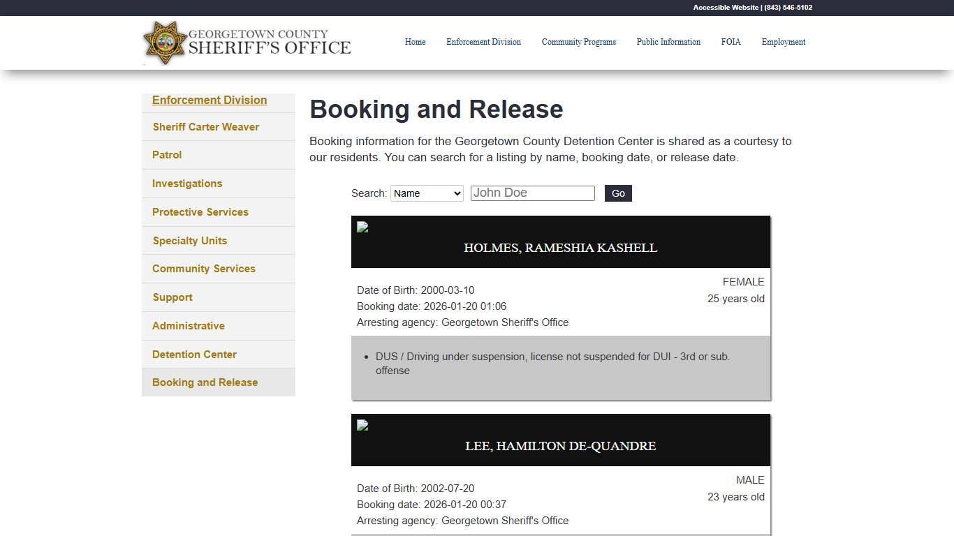 Booking and Release - GCSheriff.org